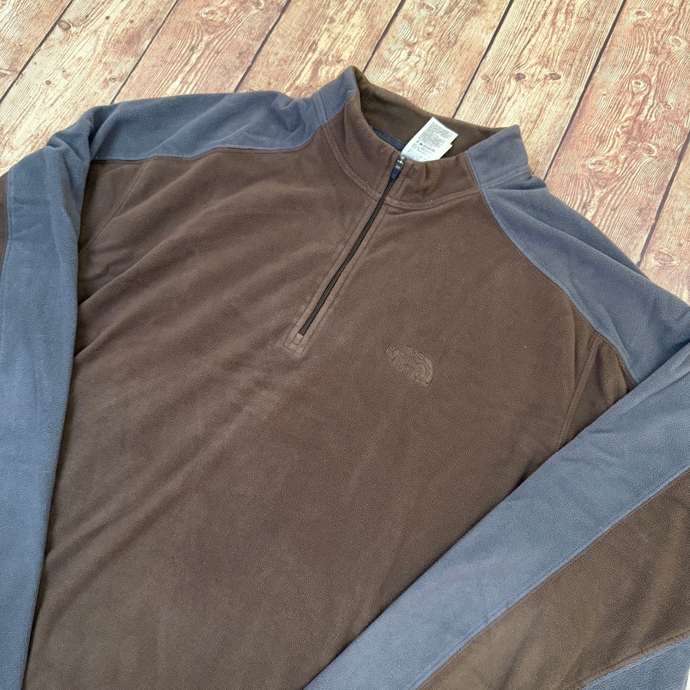 The North Face TKA 100 Fleece Pullover Mens Large Brown Gray Quarter Zip